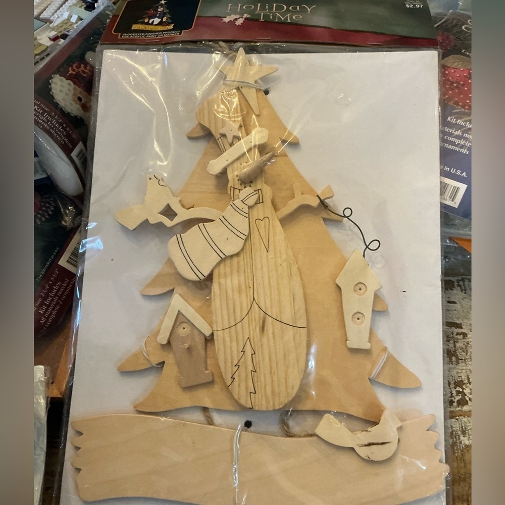 Wooden Holiday Tree wall hanging.  13” by 10”